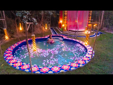 Girl Living Off The Grid, Build The Most Beautiful Round Swimming Pool in Backyard