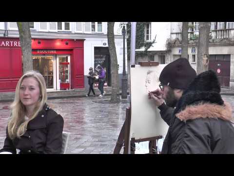 Sanguine portrait demonstration by Montmartre french artist Stéphane Plouviez