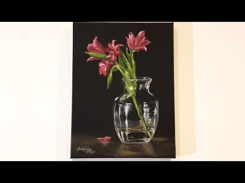 How to Paint a Glass Vase with Flowers Time Lapse Oil Painting Video#6