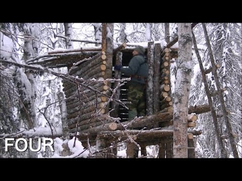 【Tree Shelter building for winter camp 4】tree house, bushcraft, cook paella , Gränsfors , bowsaw