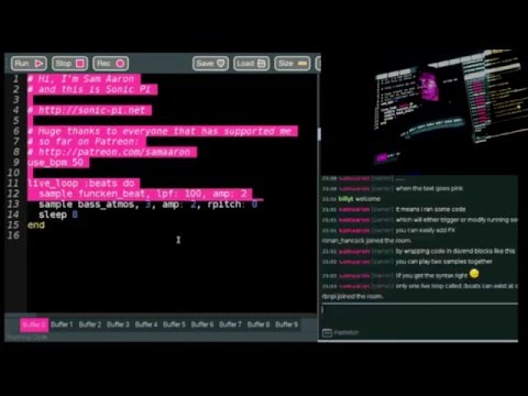 Sam Aaron live coding a DJ set with Sonic Pi