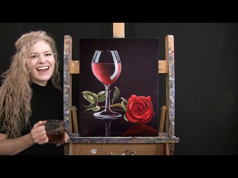 Learn How to Paint ROSE AND ROSÉ with Acrylic - Paint and Sip at Home - Fun Step by Step Tutorial