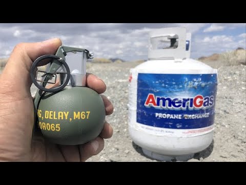 Grenade strapped to a Propane