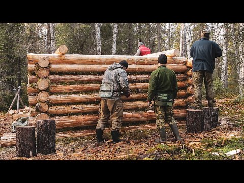 Build log cabin in taiga. Five men live in the taiga. Part I